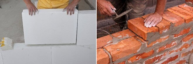 Кирпич отлично подходит для постройки фундамента и несущих стен, а пеноблоки – для строительства перегородок, лоджий и утепления.
